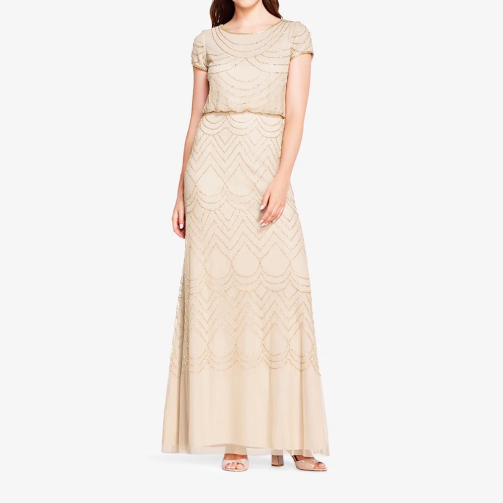 Adrianna Papell Short Sleeve Champagne Gold Dress